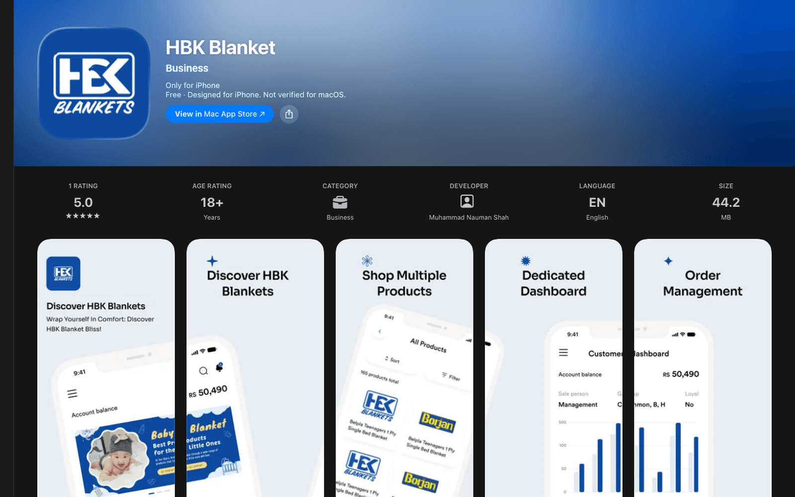 HBK Blankets product interface