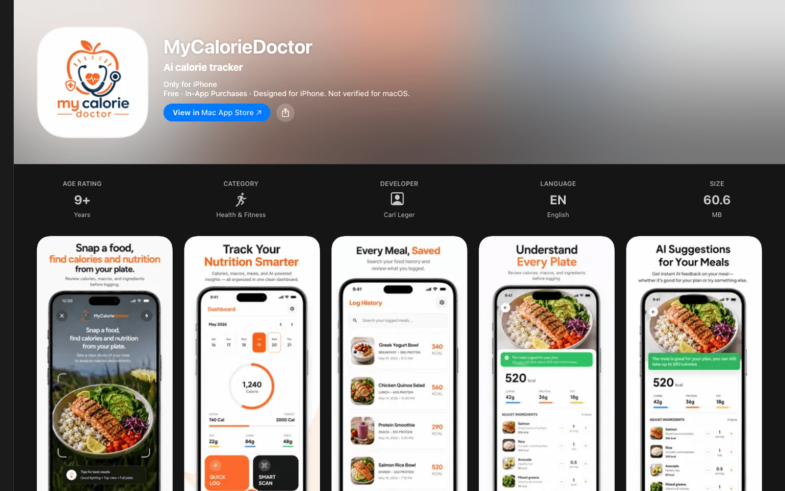 My FitnessCal AI nutrition and fitness mobile product screens.
